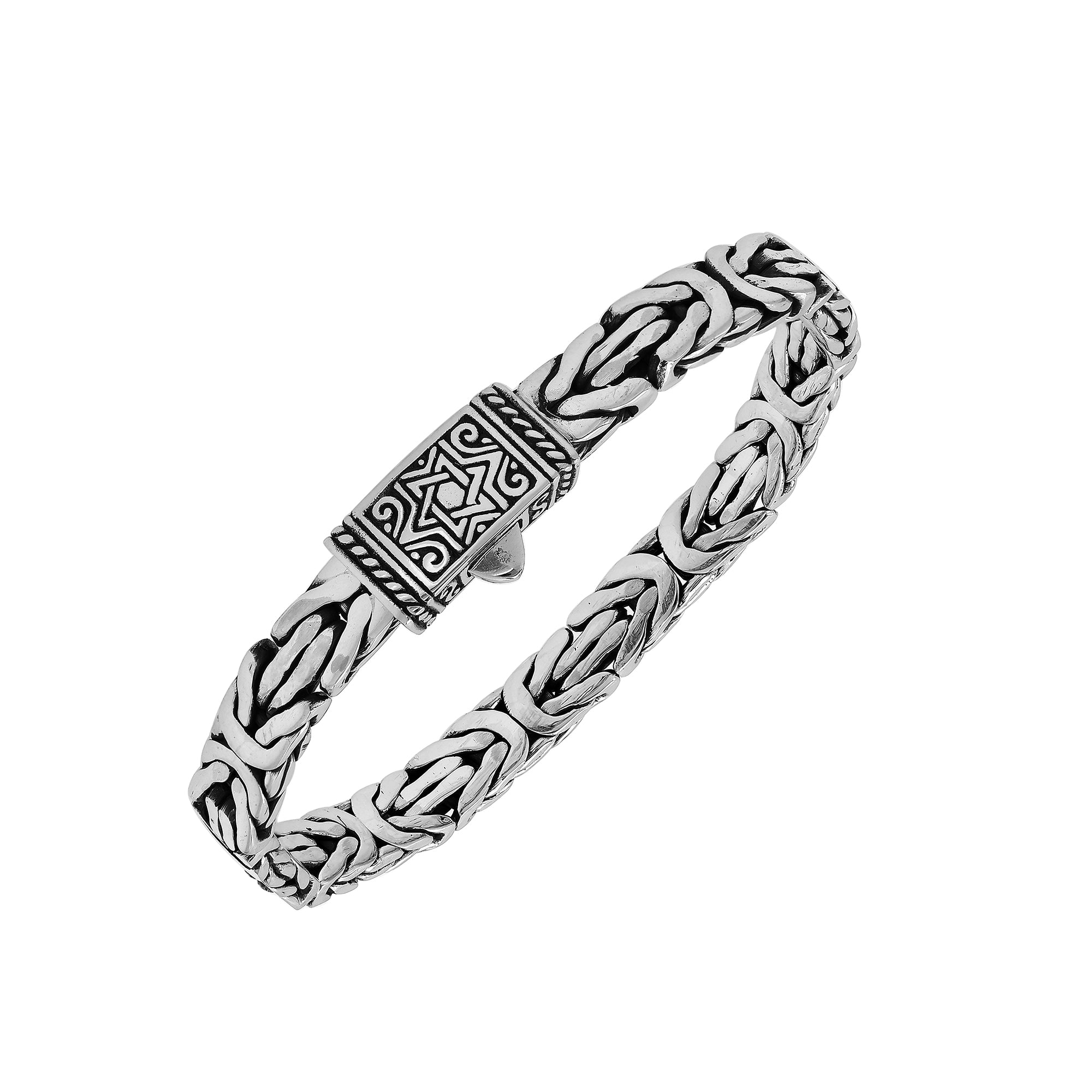 Silver Woven Chain Bracelet With Engraved Push Clasp In 925 Sterling Silver For Wholesale