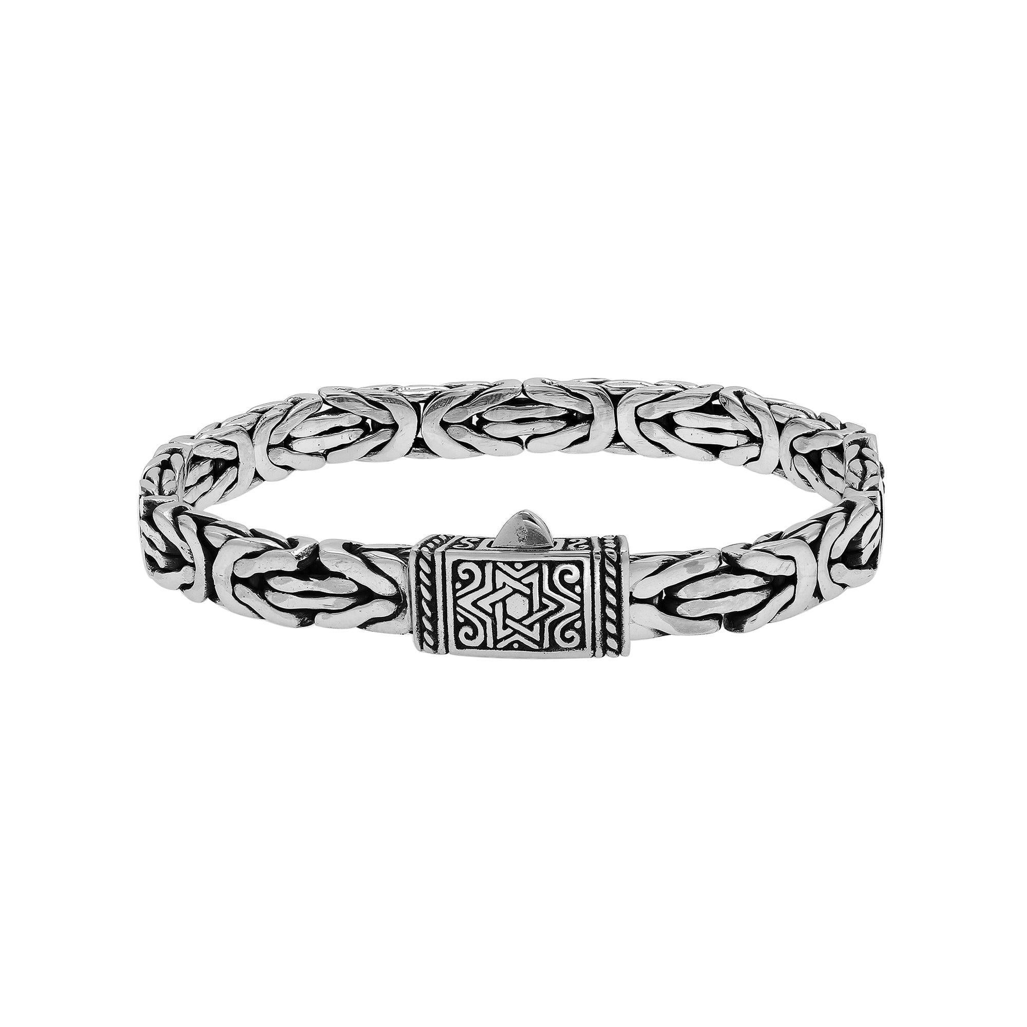 Silver Woven Chain Bracelet With Engraved Push Clasp In 925 Sterling Silver For Wholesale
