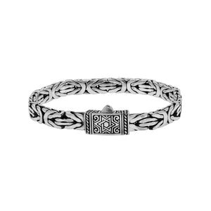 Silver Woven Chain Bracelet With Engraved Push Clasp In 925 Sterling Silver For Wholesale