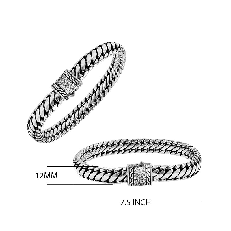 Silver Curb Chain Bracelet With Textured Push Clasp In 925 Sterling Silver For Wholesale