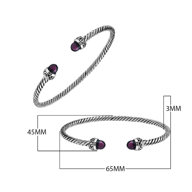 Silver Bangle With Amethyst Quartz In 925 Sterling Silver For Wholesale