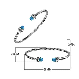 Silver Bangle With Blue Topaz Quartz In 925 Sterling Silver For Wholesale