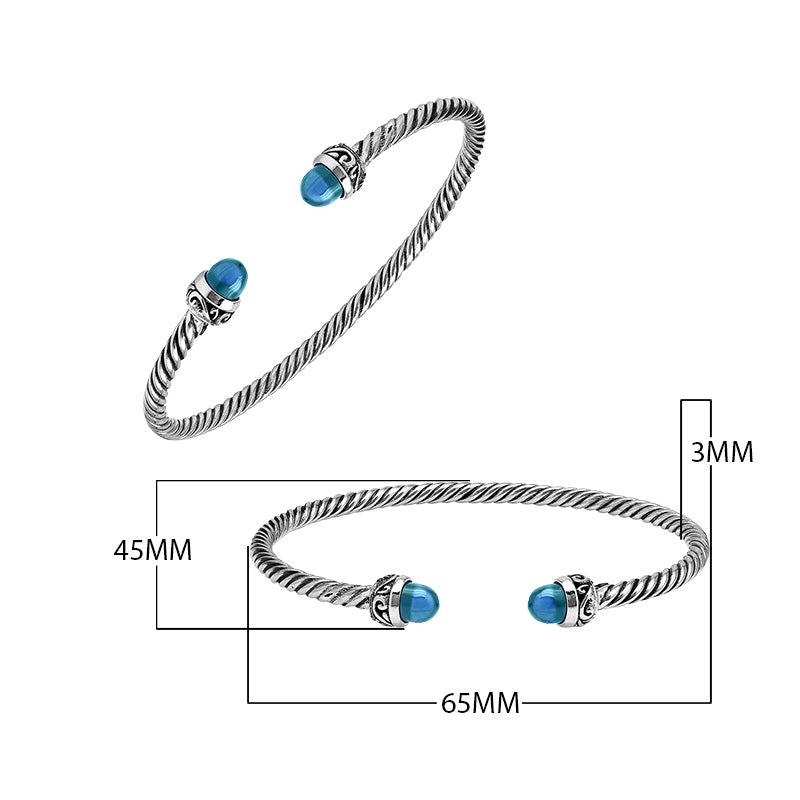 Silver Bangle With Blue Topaz Quartz In 925 Sterling Silver For Wholesale
