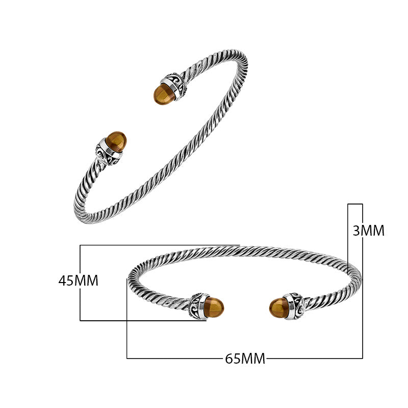 Silver Bangle With Citrine Quartz In 925 Sterling Silver For Wholesale