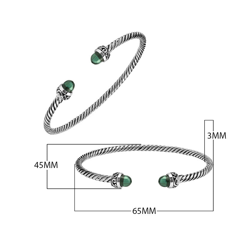Silver Bangle With Green Amethyst Quartz In 925 Sterling Silver For Wholesale