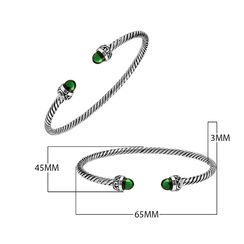 Silver Bangle With Green Quartz In 925 Sterling Silver For Wholesale