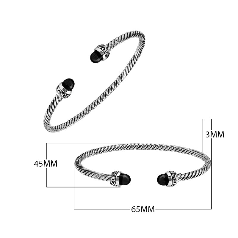 Silver Bangle With Black Onyx In 925 Sterling Silver For Wholesale