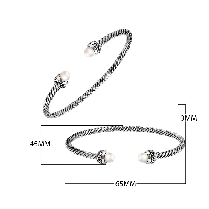 Silver Bangle With Pearl In 925 Sterling Silver For Wholesale
