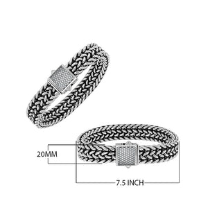 Wholesale sterling silver oxidized Bali weave bracelet with white cubic zirconia clasp handcrafted in Bali, Indonesia.