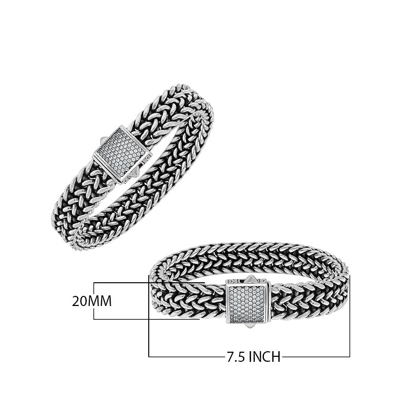 Wholesale sterling silver oxidized Bali weave bracelet with white cubic zirconia clasp handcrafted in Bali, Indonesia.