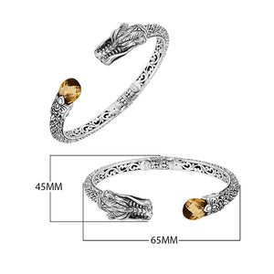 Wholesale sterling silver dragon head cuff bracelet with citrine quartz handcrafted in Bali