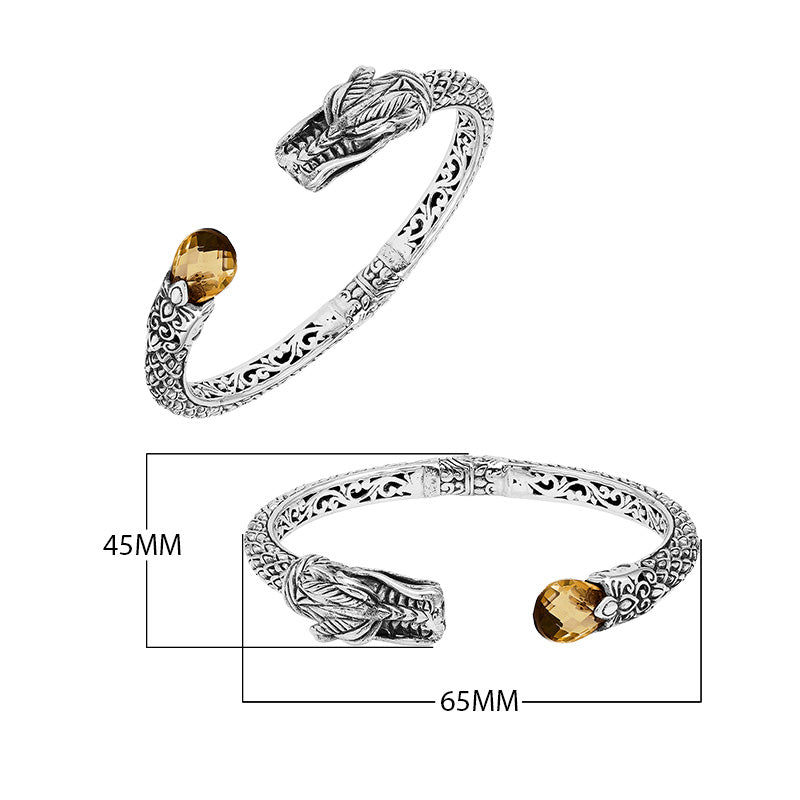 Wholesale sterling silver dragon head cuff bracelet with citrine quartz handcrafted in Bali
