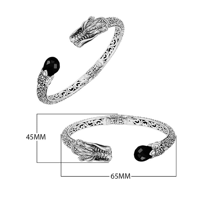 Wholesale sterling silver dragon head cuff bracelet with black onyx handcrafted in Bali