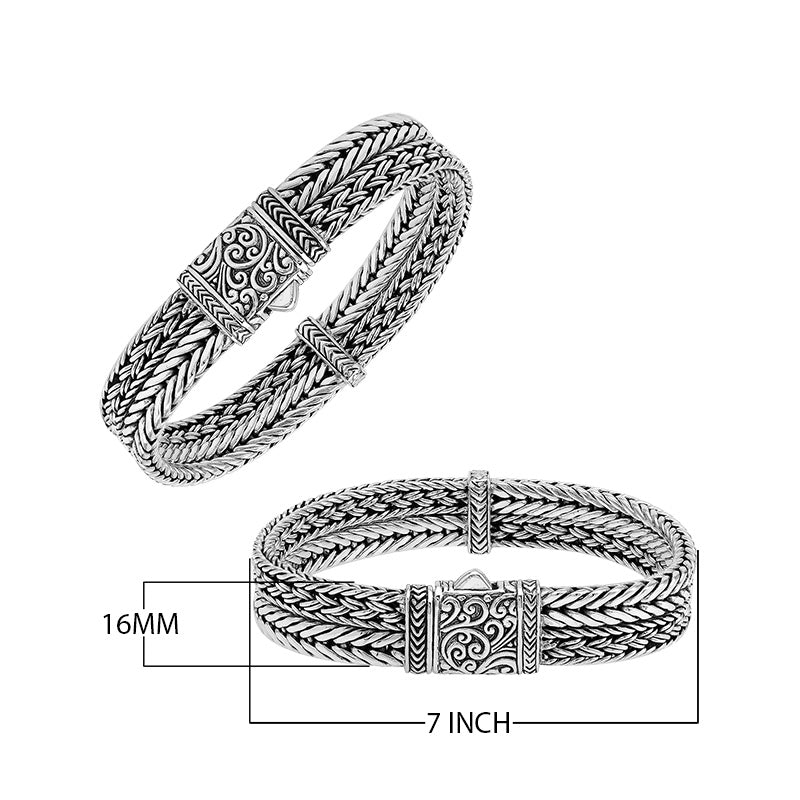 Wholesale sterling silver triple wheat chain cuff bracelet handcrafted in Bali