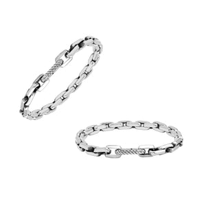 A wholesale sterling silver solid-link bracelet featuring a polished finish and durable Carabiner Lock, crafted with clean contemporary styling for premium bulk jewelry collections.