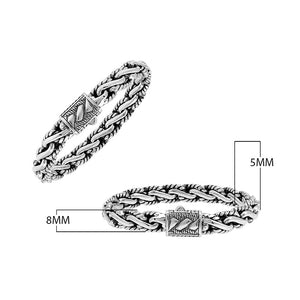 A beautifully handcrafted 925 sterling silver bracelet featuring an intricately braided chain design with a decorative clasp and polished high-gloss surface finish.