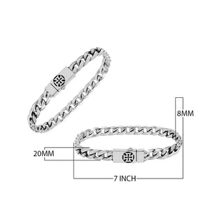 A wholesale sterling silver classic curb bracelet featuring a polished finish and engraved Push Clasp, crafted with refined contemporary styling for premium bulk jewelry selections.