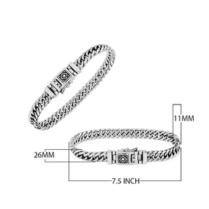 Sterling Silver chain bracelet featuring a polished surface and a secure push clasp decorated with tribal pattern detailing, crafted for durable everyday wear and elegant appeal.