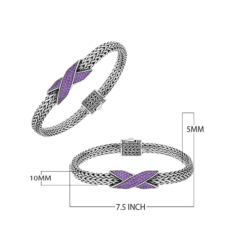 Sterling Silver Amethyst Quartz Woven Chain Bracelet – Wholesale Handcrafted Jewelry From Bali