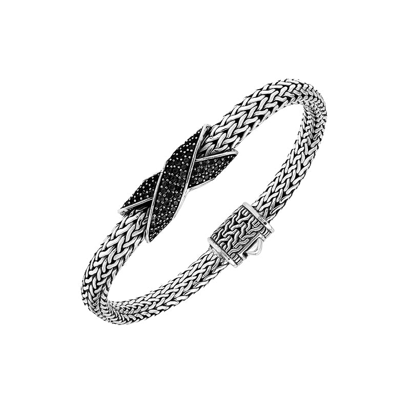 Sterling Silver Black Cubic Zirconia Woven Chain Bracelet – Wholesale Handcrafted Jewelry From Bali