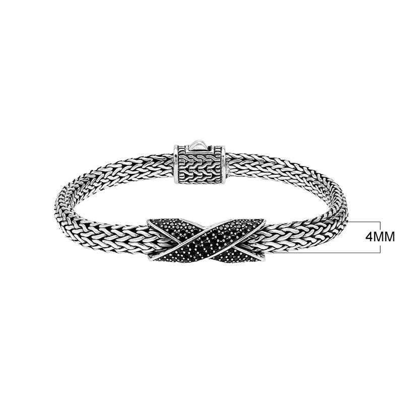 Sterling Silver Black Cubic Zirconia Woven Chain Bracelet – Wholesale Handcrafted Jewelry From Bali