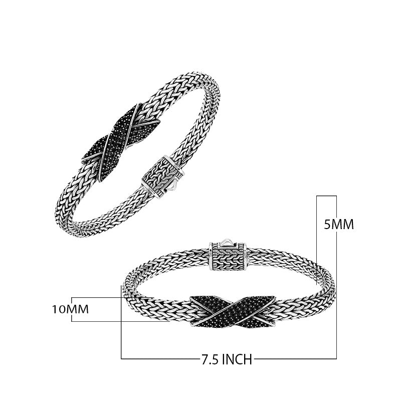 Sterling Silver Black Cubic Zirconia Woven Chain Bracelet – Wholesale Handcrafted Jewelry From Bali