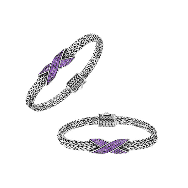 Sterling Silver Amethyst Quartz Woven Chain Bracelet – Wholesale Handcrafted Jewelry From Bali