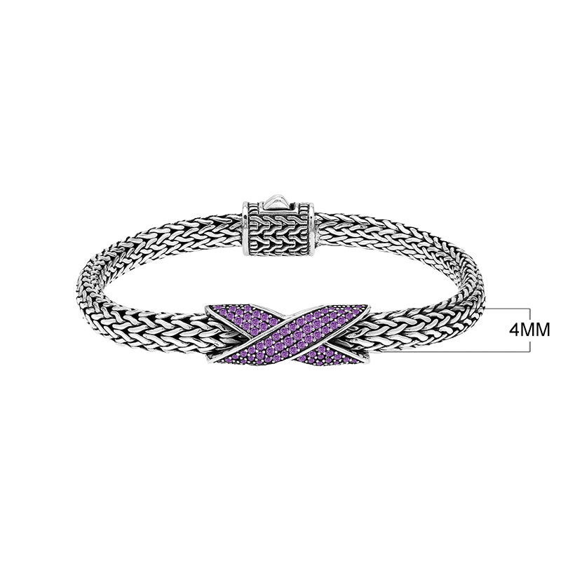 Sterling Silver Amethyst Quartz Woven Chain Bracelet – Wholesale Handcrafted Jewelry From Bali