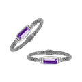 Wholesale sterling silver bracelet with rectangular amethyst quartz baguette and woven silver chain handcrafted in Bali.