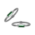 Wholesale sterling silver bracelet with rectangular green quartz baguette and woven chain handcrafted in Bali.