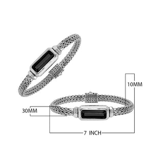 Sterling Silver woven bracelet featuring a polished push clasp and an elongated Black Onyx rectangular centerpiece, crafted with refined detailing for durable, elegant wholesale presentation.