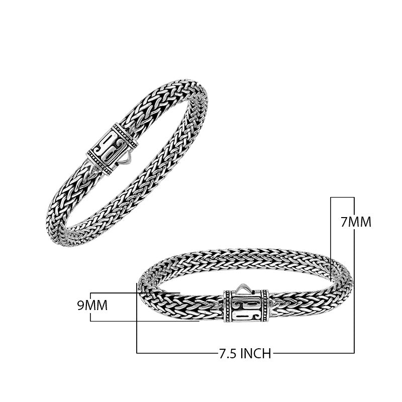 Sterling Silver woven bracelet featuring a patterned push lock and a polished high-gloss finish, crafted for durability and refined wholesale presentation.