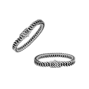 Sterling silver Cuban chain bracelet with box clasp and oxidized inner detailing handcrafted in Bali.