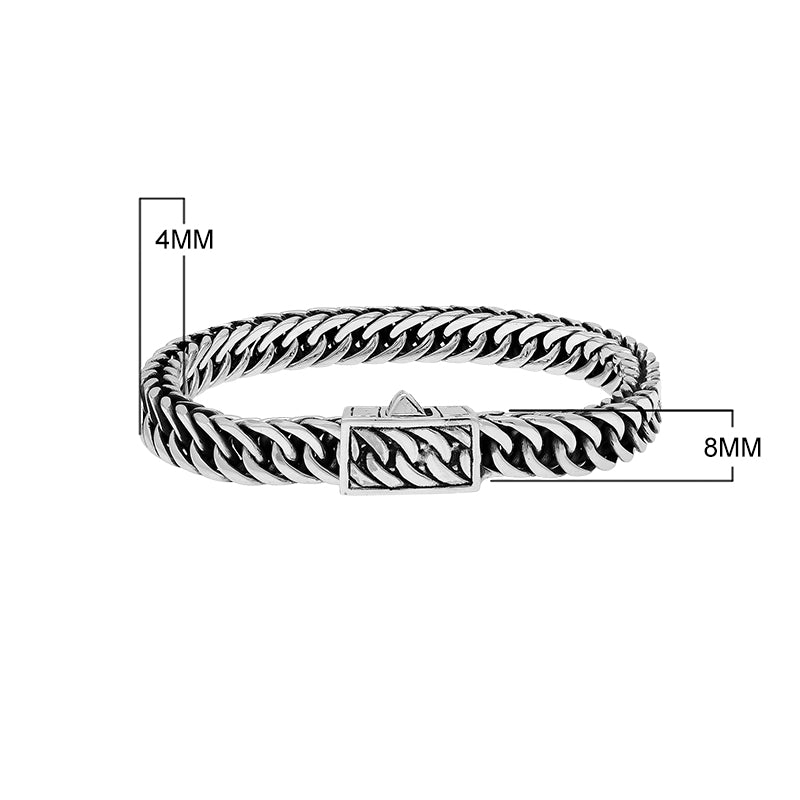 Sterling silver Cuban chain bracelet with box clasp and oxidized inner detailing handcrafted in Bali.