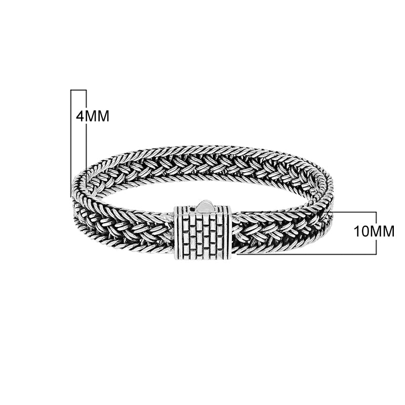 Sterling silver braided chain bracelet with textured clasp handcrafted in Bali.