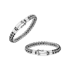 Wholesale sterling silver wheat chain bracelet with secure box clasp, handmade in Bali – bulk artisan men’s and unisex jewelry.