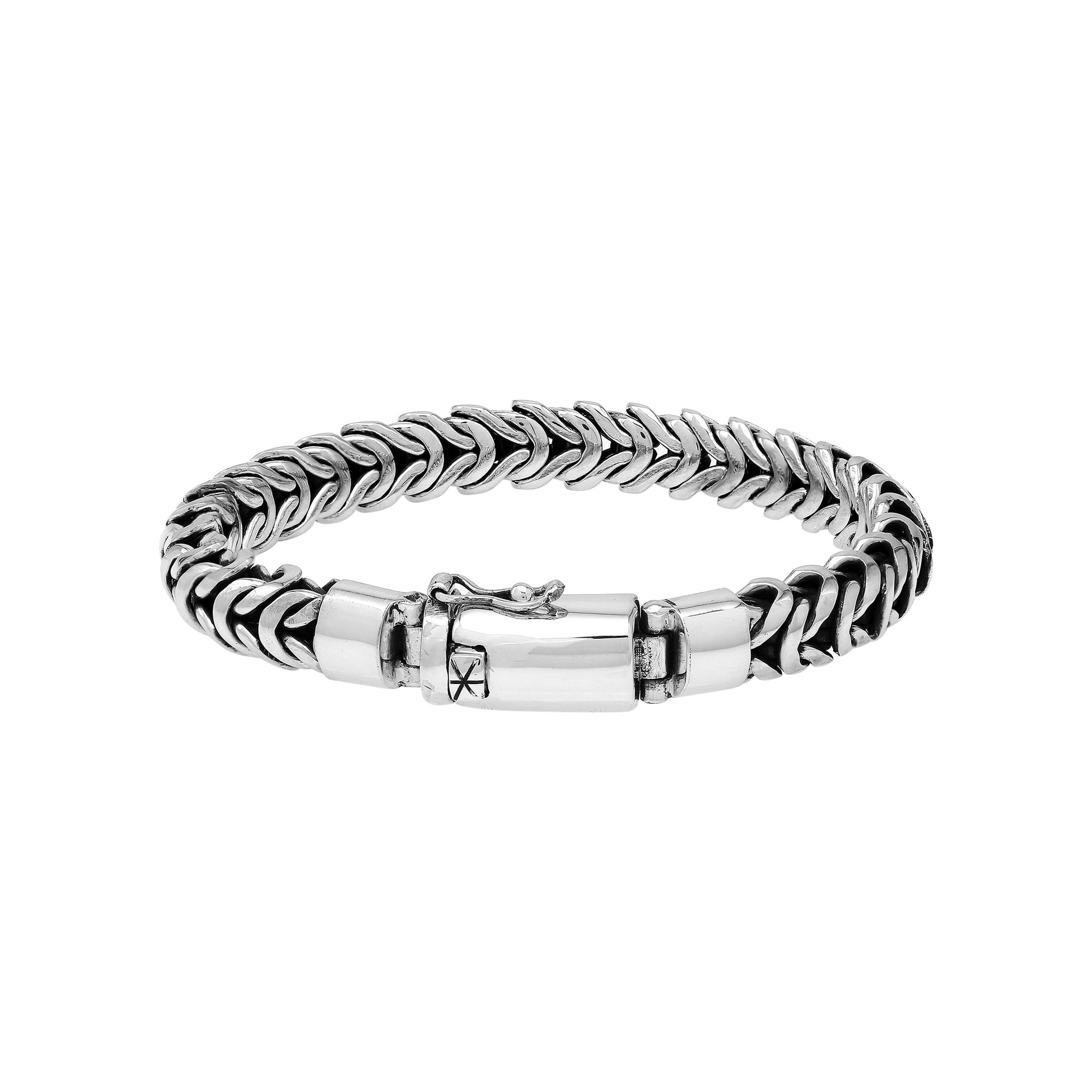 Wholesale sterling silver wheat chain bracelet with secure box clasp, handmade in Bali – bulk artisan men’s and unisex jewelry.