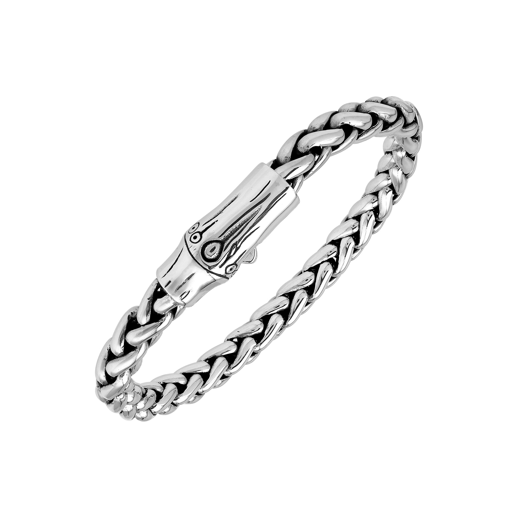 sterling silver heavy chain bracelet with engraved push clasp and polished links