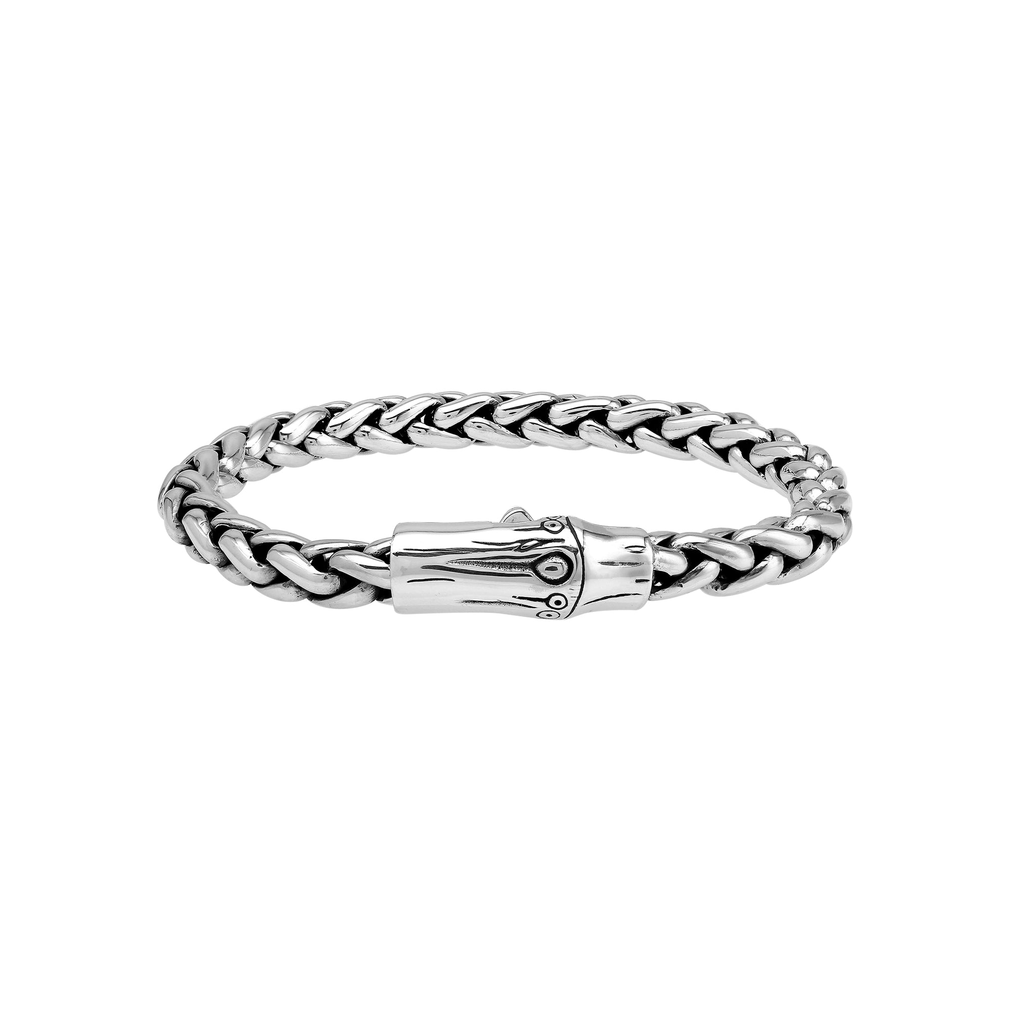 sterling silver heavy chain bracelet with engraved push clasp and polished links