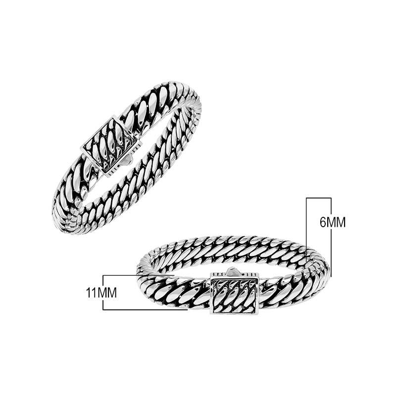 Sterling silver bold chain link bracelet with mirror-polished square clasp handcrafted in Bali.