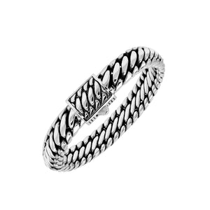 Sterling silver bold chain link bracelet with mirror-polished square clasp handcrafted in Bali.