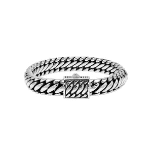 Sterling silver bold chain link bracelet with mirror-polished square clasp handcrafted in Bali.