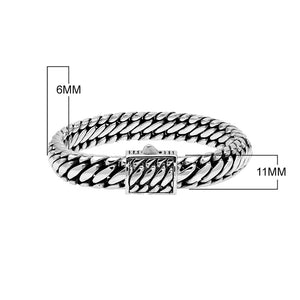 Sterling silver bold chain link bracelet with mirror-polished square clasp handcrafted in Bali.