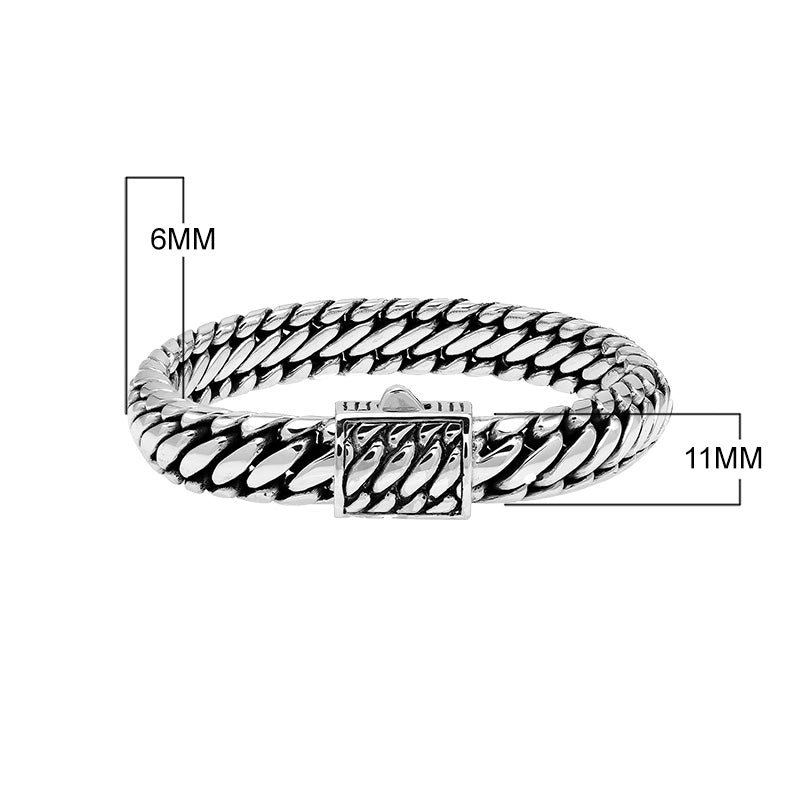 Sterling silver bold chain link bracelet with mirror-polished square clasp handcrafted in Bali.