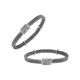 Sterling silver multi-weave braided bracelet with decorative rectangular push clasp, spacer accents, polished links, and oxidized detailing