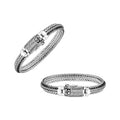 Sterling Silver Triple Braided Chain Bracelet With Chevron Woven Links, Oxidized Detailing And Decorative Rectangular Box Clasp