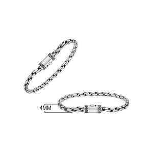Sterling Silver Oval Link Chain Bracelet With Oxidized Interlocking Links And Decorative Cylindrical Box Clasp