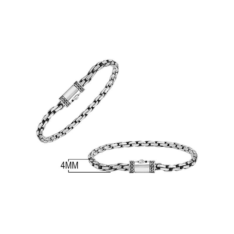 Sterling Silver Oval Link Chain Bracelet With Oxidized Interlocking Links And Decorative Cylindrical Box Clasp
