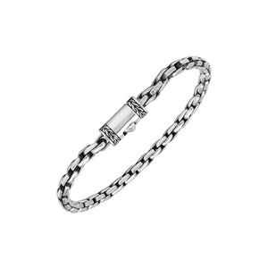 Sterling Silver Oval Link Chain Bracelet With Oxidized Interlocking Links And Decorative Cylindrical Box Clasp