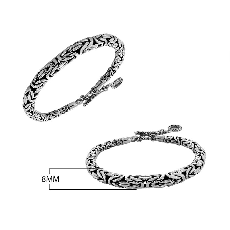 Wholesale sterling silver bracelet featuring a bold 8MM round braided chain with polished detailing, oxidized depth, and a secure toggle lock ideal for catalog and bulk orders.